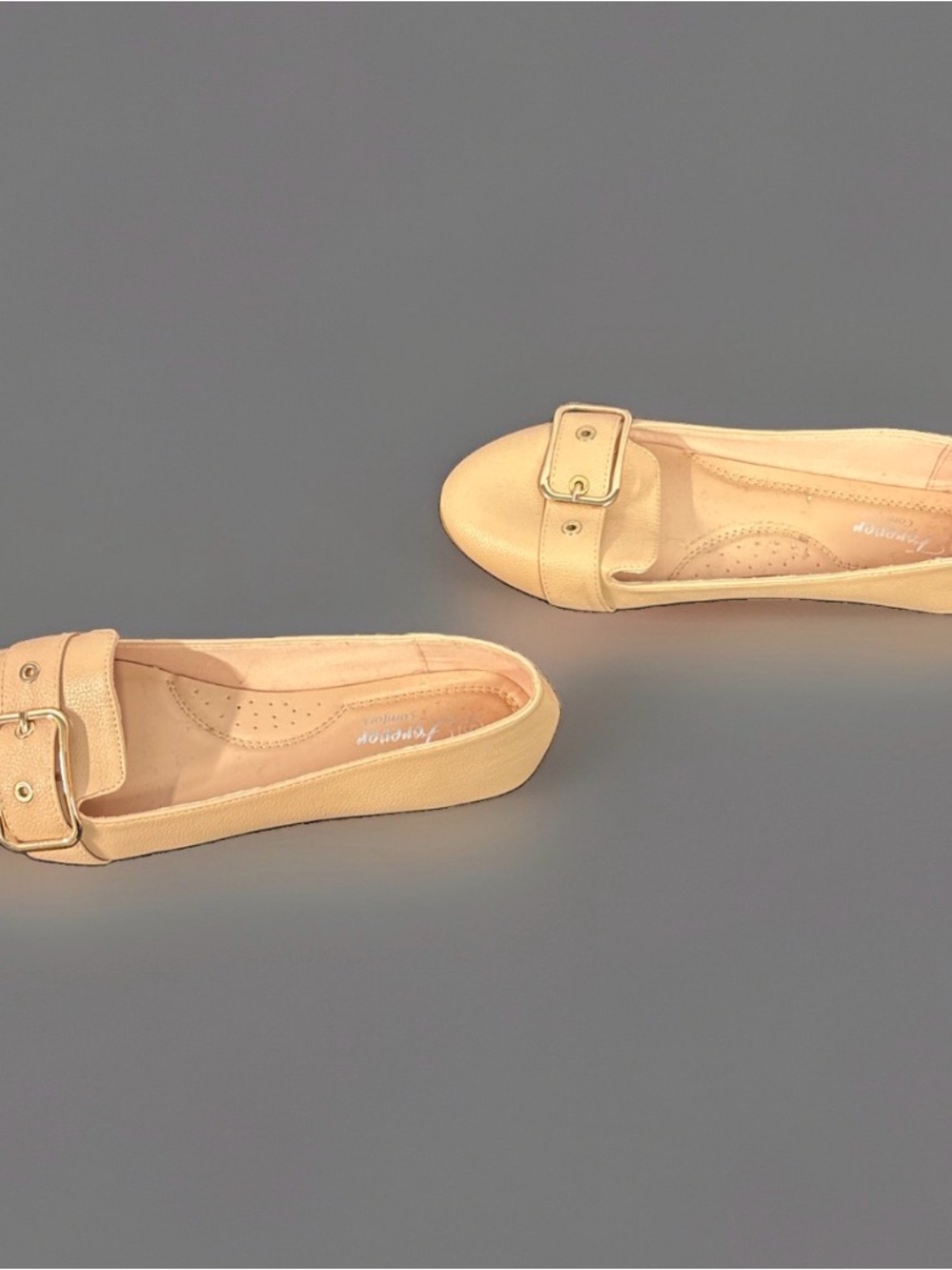 Forever Comfort Beige Buckle Slip-On Women’s Flats